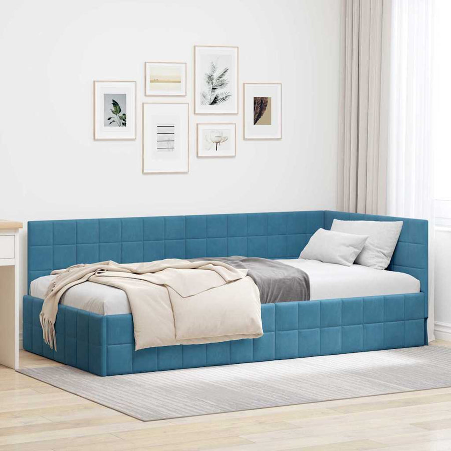 Hoekbedframe met hoofdeinde Blauw 100 x 200 cm Fluweel