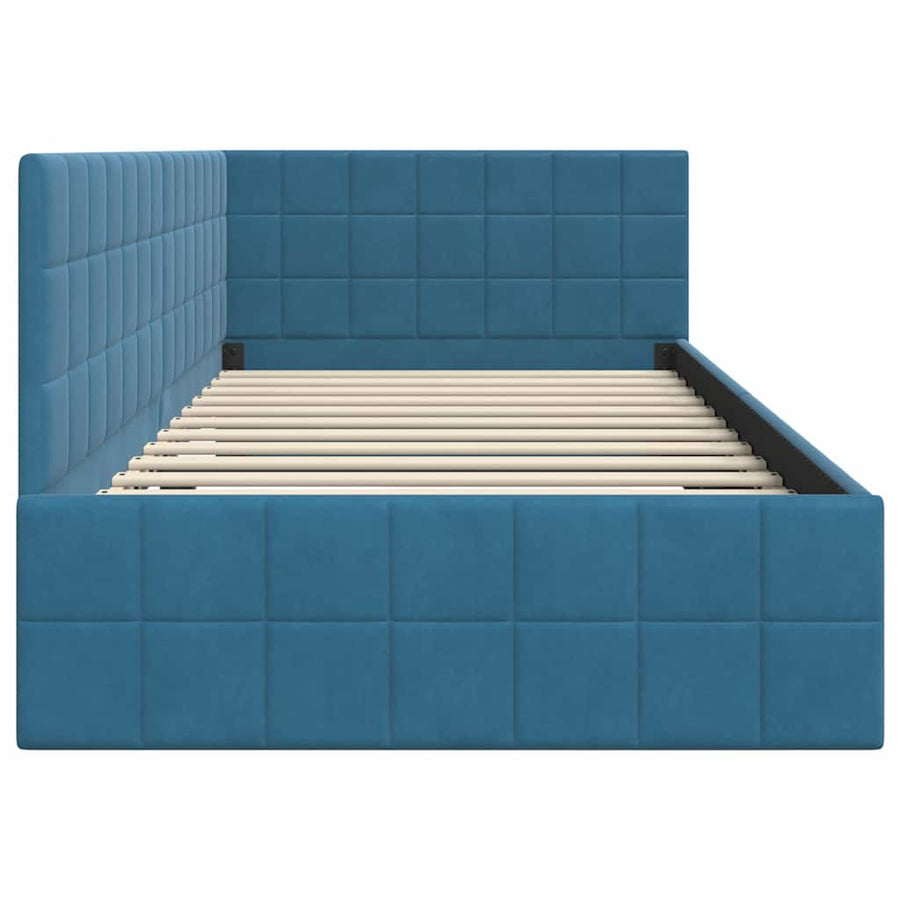 Hoekbedframe met hoofdeinde Blauw 100 x 200 cm Fluweel
