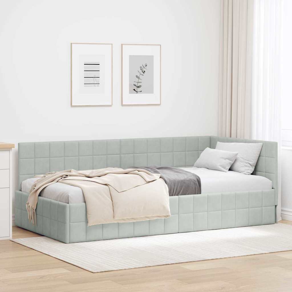 Hoekbedframe met hoofdeinde Lichtgrijs 100 cm x 200 cm Fluweel