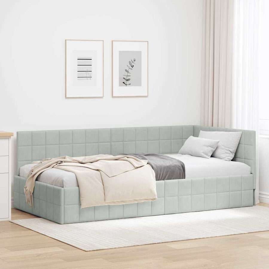 Hoekbedframe met hoofdeinde Lichtgrijs 100 cm x 200 cm Fluweel