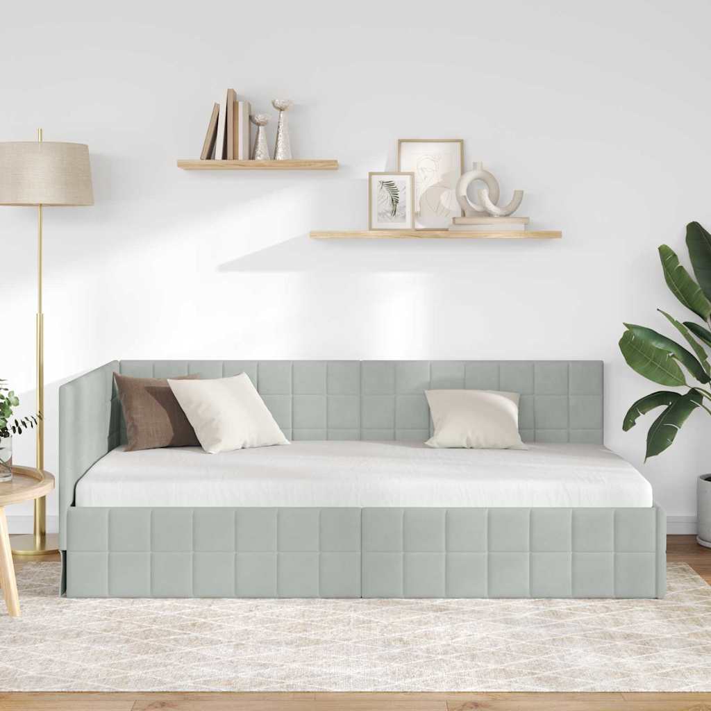Hoekbedframe met hoofdeinde Lichtgrijs 100 cm x 200 cm Fluweel