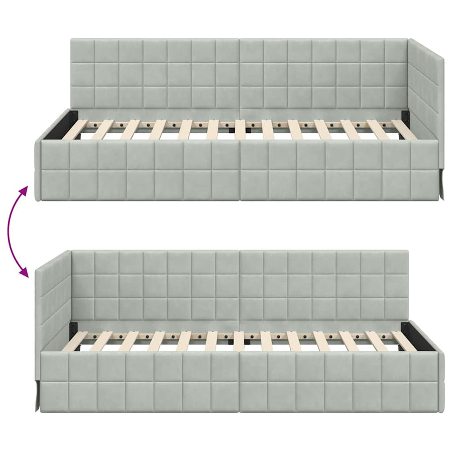 Hoekbedframe met hoofdeinde Lichtgrijs 100 cm x 200 cm Fluweel