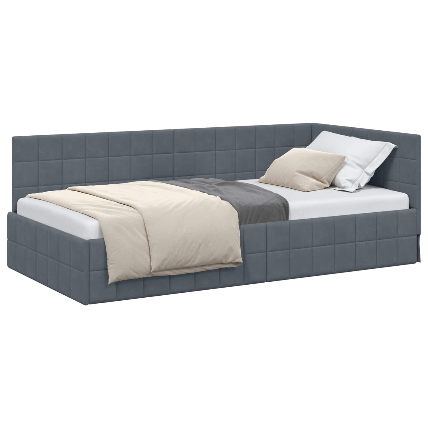 Hoekbedframe met hoofdeinde Donkergrijs 100 cm x 200 cm Fluweel