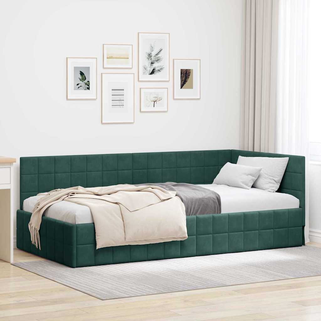 Hoekbedframe met hoofdeinde Donkergroen 100 cm x 200 cm Fluweel