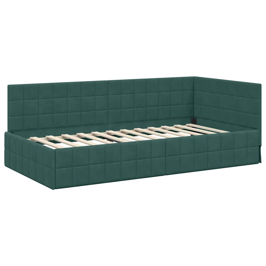 Hoekbedframe met hoofdeinde Donkergroen 100 cm x 200 cm Fluweel