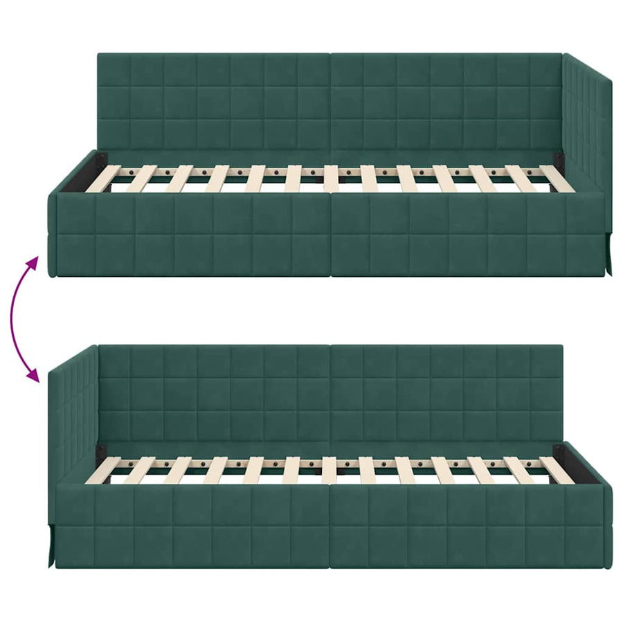 Hoekbedframe met hoofdeinde Donkergroen 100 cm x 200 cm Fluweel