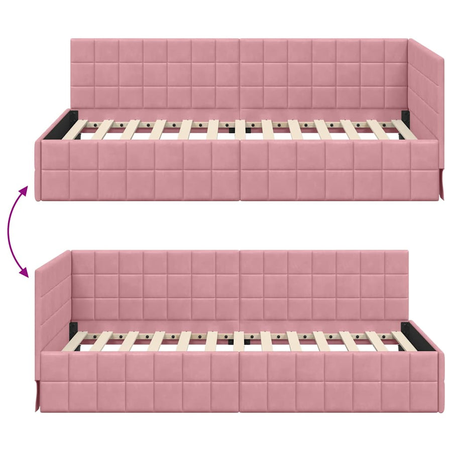 Hoekbedframe met hoofdeinde Roze 100 cm x 200 cm Fluweel