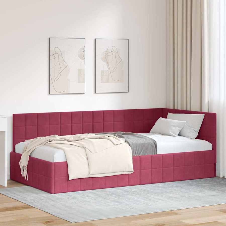 Hoekbedframe met hoofdeinde Wijnrood 100 x 200 cm Fluweel
