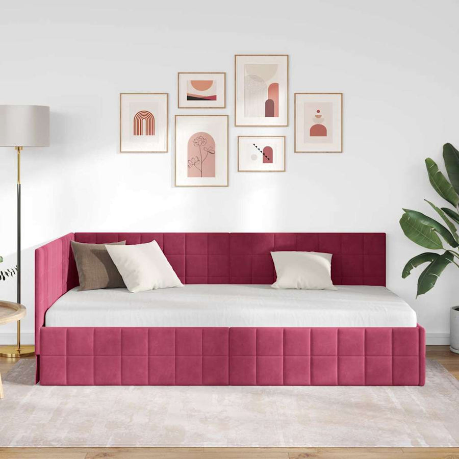 Hoekbedframe met hoofdeinde Wijnrood 100 x 200 cm Fluweel