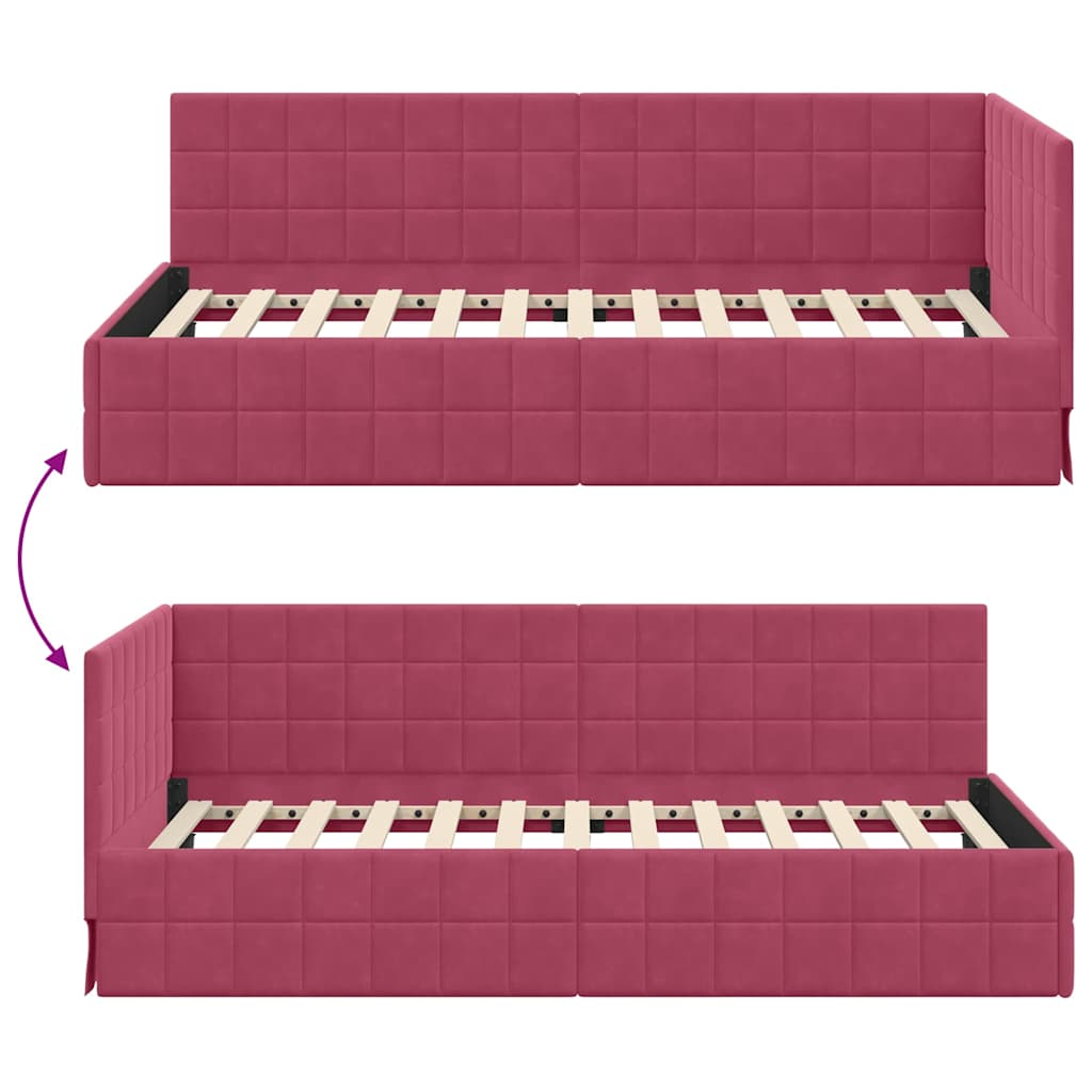 Hoekbedframe met hoofdeinde Wijnrood 100 x 200 cm Fluweel