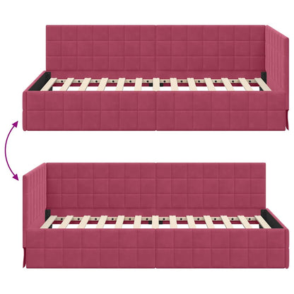 Hoekbedframe met hoofdeinde Wijnrood 100 x 200 cm Fluweel