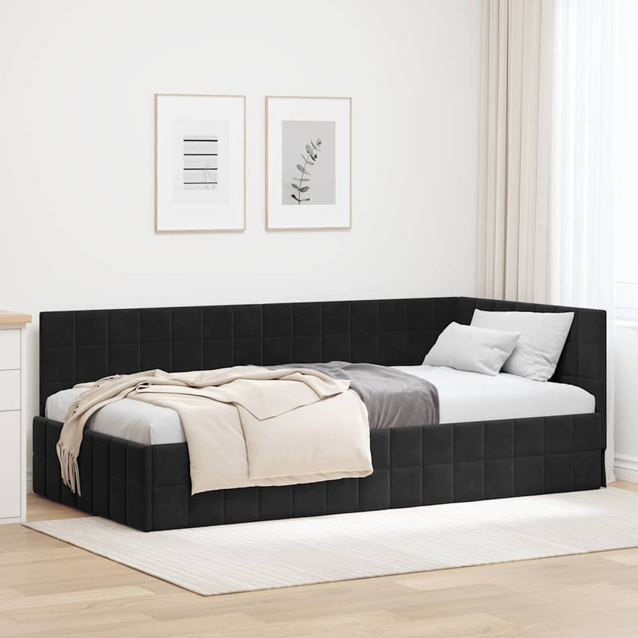 Hoekbedframe met hoofdeinde Zwart 100 cm x 200 cm Fluweel