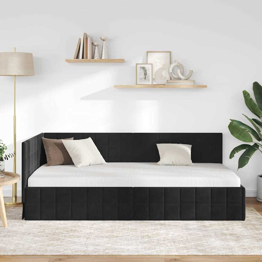 Hoekbedframe met hoofdeinde Zwart 100 cm x 200 cm Fluweel