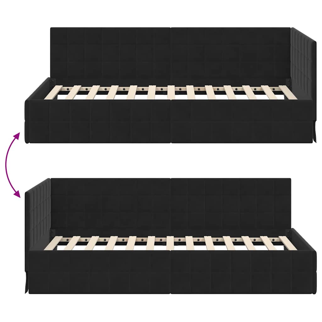 Hoekbedframe met hoofdeinde Zwart 100 cm x 200 cm Fluweel