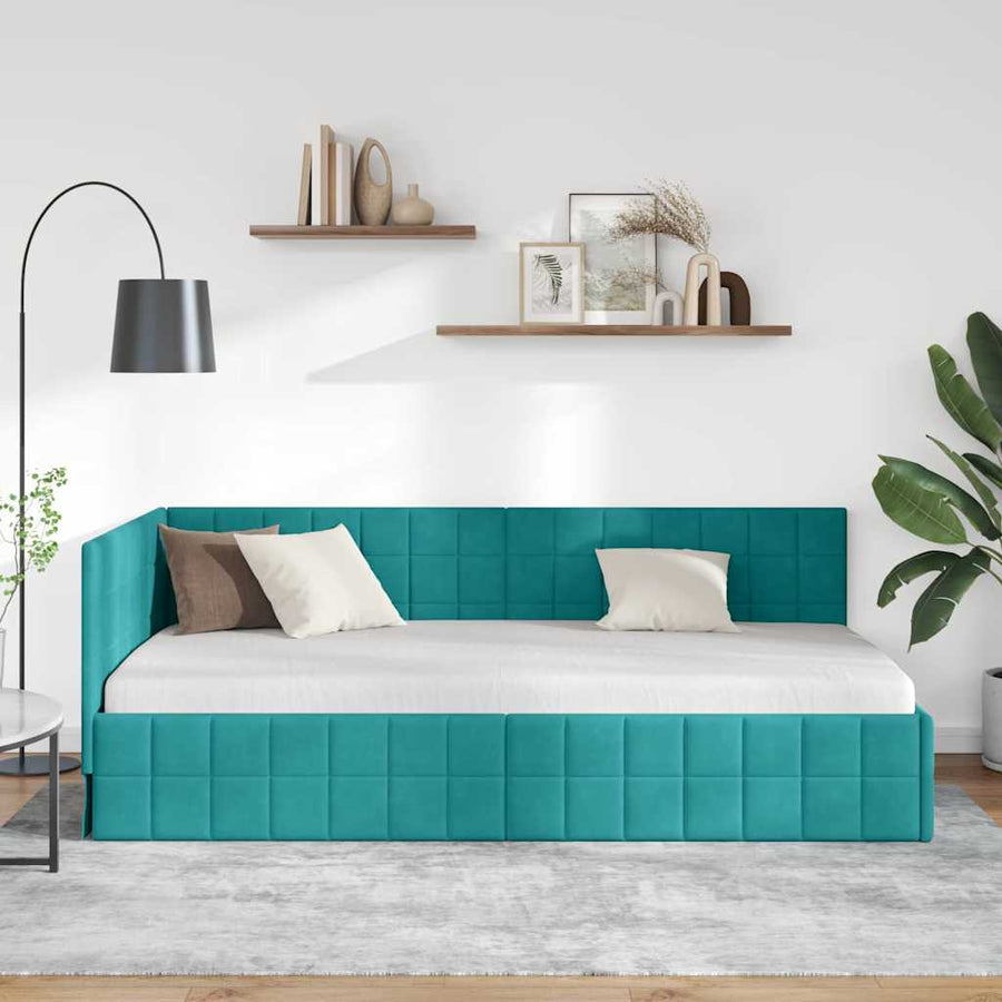 Hoekbedframe met hoofdeinde Turquoise 100 cm x 200 cm Fluweel