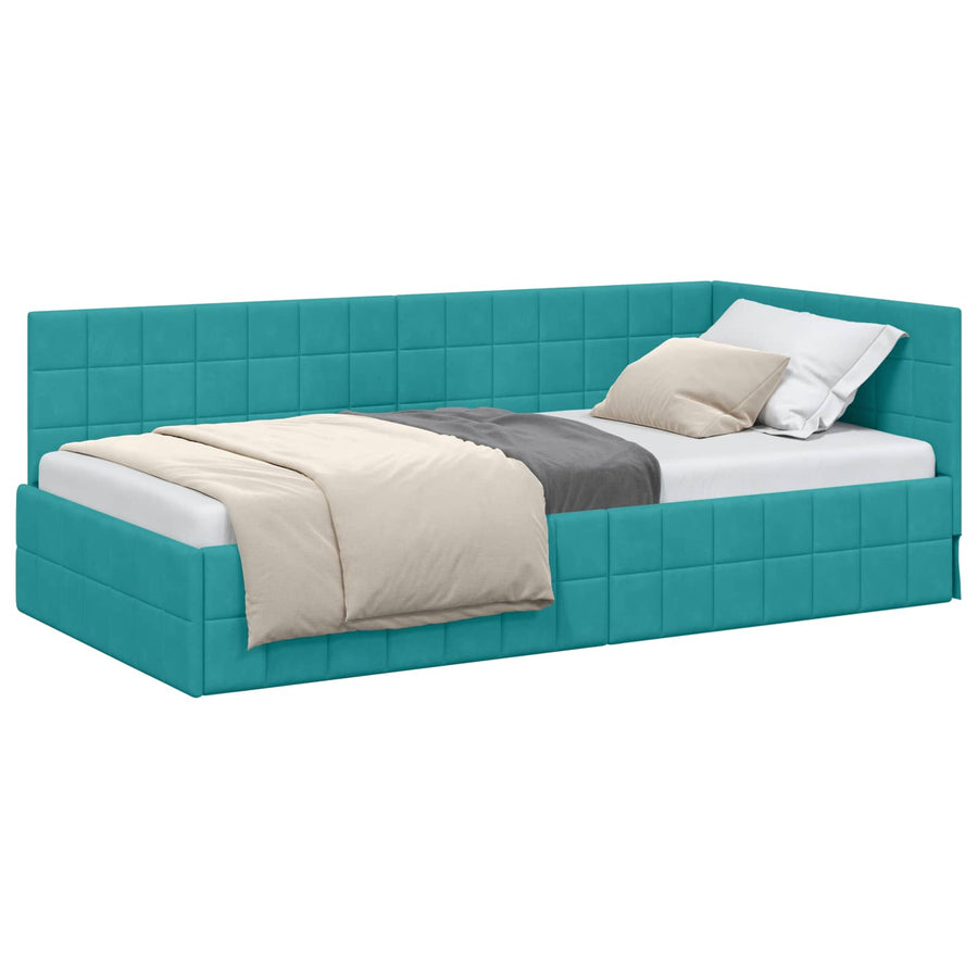 Hoekbedframe met hoofdeinde Turquoise 100 cm x 200 cm Fluweel