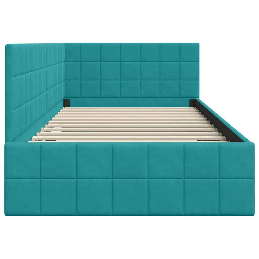 Hoekbedframe met hoofdeinde Turquoise 100 cm x 200 cm Fluweel