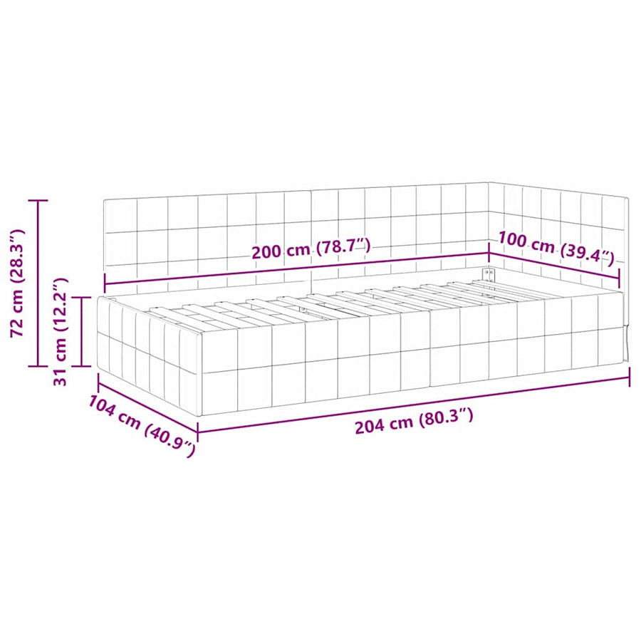 Hoekbedframe met hoofdeinde Turquoise 100 cm x 200 cm Fluweel