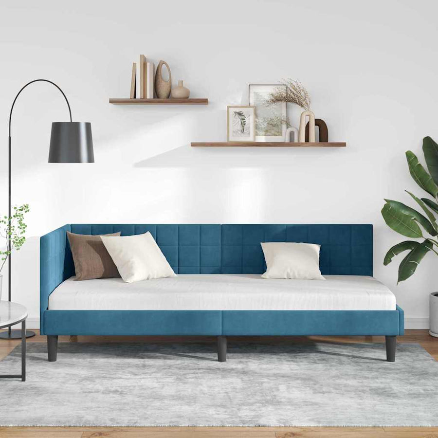 Hoekbedframe met hoofdeinde Blauw 80 cm x 200 cm Fluweel