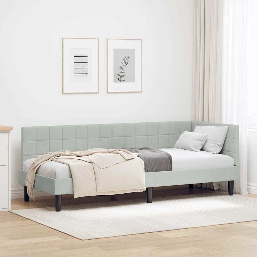 Hoekbedframe met hoofdeinde Lichtgrijs 80 cm x 200 cm Fluweel