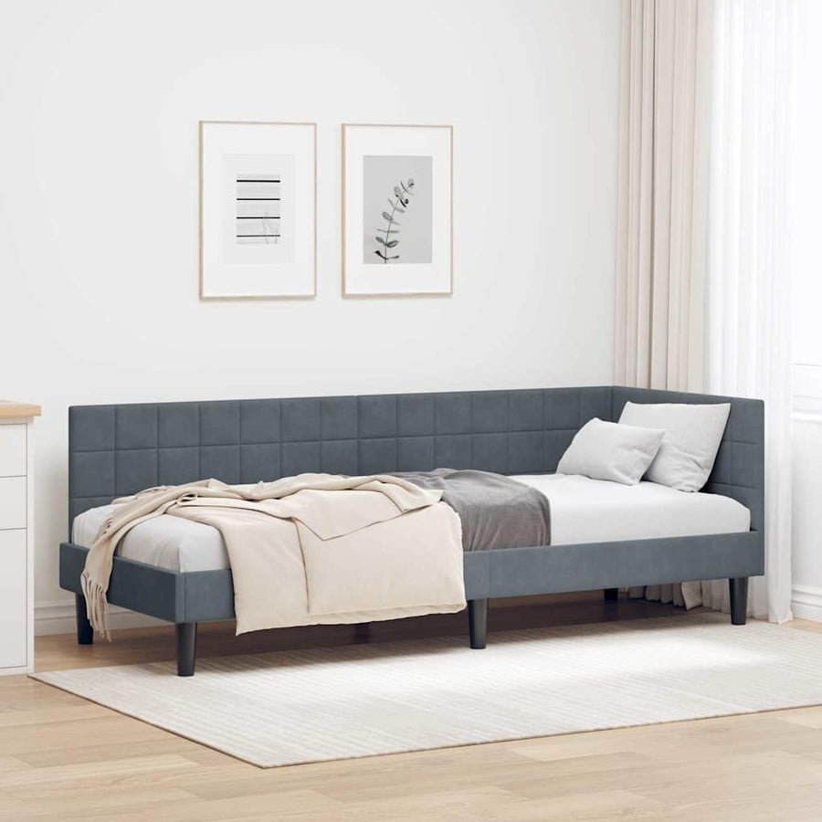 Hoekbedframe met hoofdeinde Donkergrijs 80 cm x 200 cm Fluweel