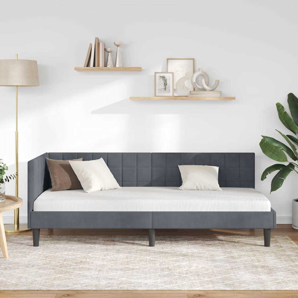 Hoekbedframe met hoofdeinde Donkergrijs 80 cm x 200 cm Fluweel