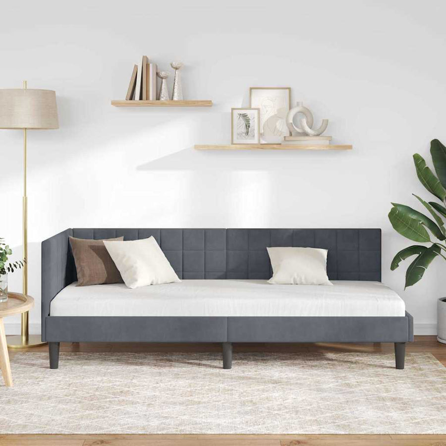 Hoekbedframe met hoofdeinde Donkergrijs 80 cm x 200 cm Fluweel