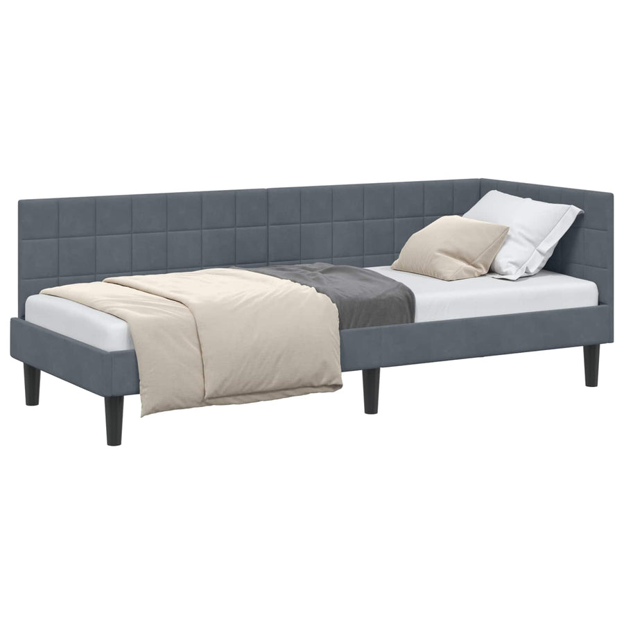 Hoekbedframe met hoofdeinde Donkergrijs 80 cm x 200 cm Fluweel