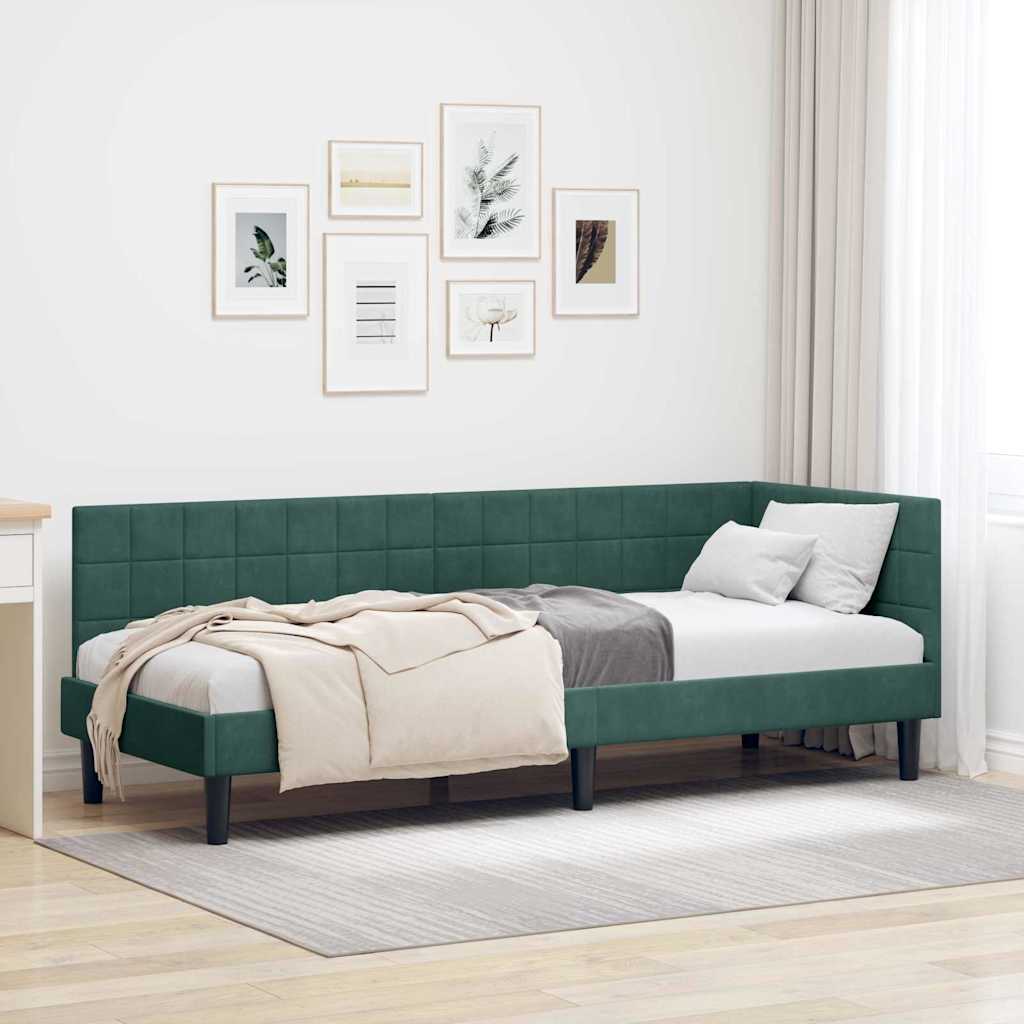 Hoekbedframe met hoofdeinde Donkergroen 80 cm x 200 cm Fluweel