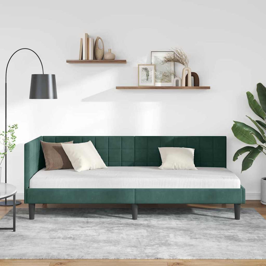 Hoekbedframe met hoofdeinde Donkergroen 80 cm x 200 cm Fluweel