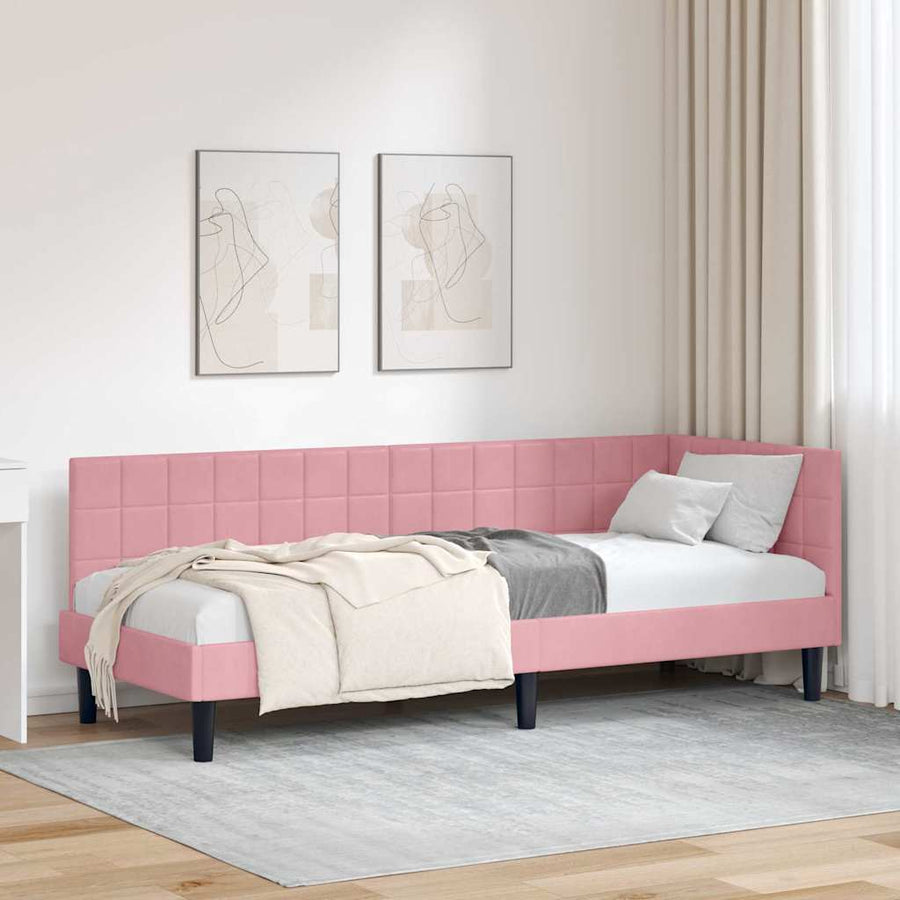 Hoekbedframe met hoofdeinde Roze 80 cm x 200 cm Fluweel