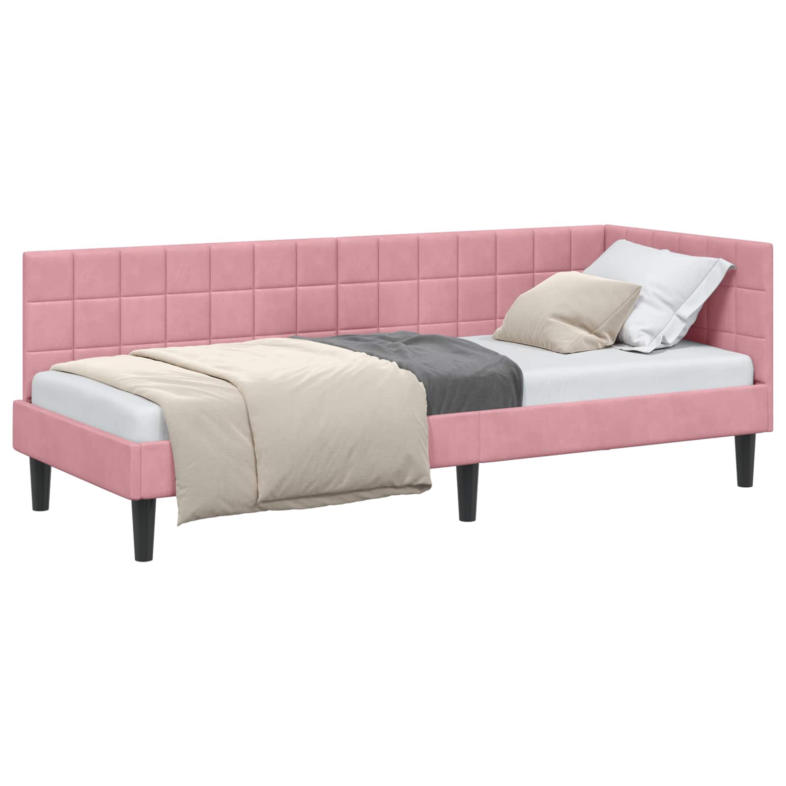 Hoekbedframe met hoofdeinde Roze 80 cm x 200 cm Fluweel