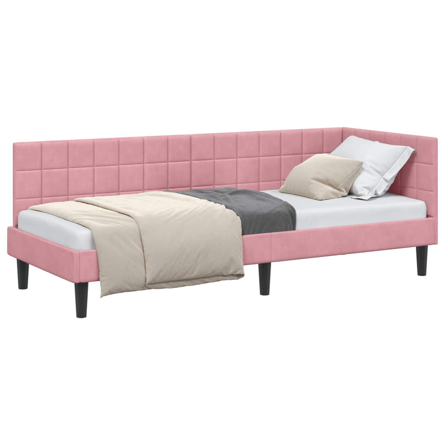Hoekbedframe met hoofdeinde Roze 80 cm x 200 cm Fluweel