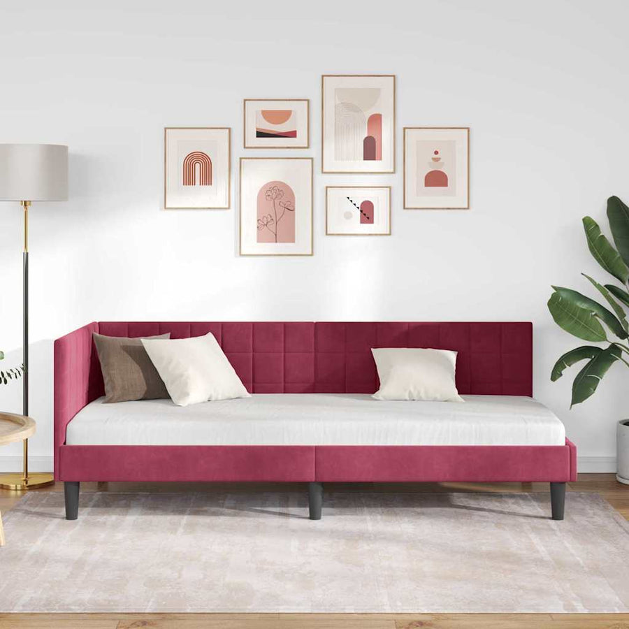 Hoekbedframe met hoofdeinde Wijnrood 80 cm x 200 cm Fluweel