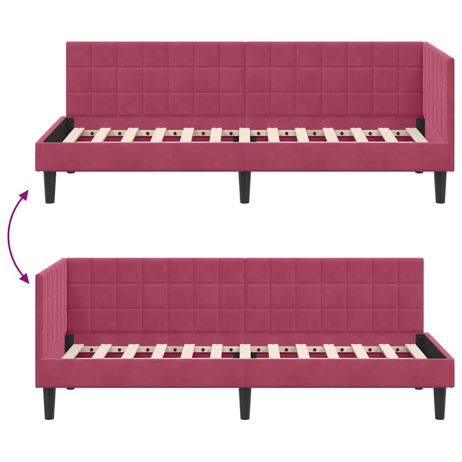 Hoekbedframe met hoofdeinde Wijnrood 80 cm x 200 cm Fluweel