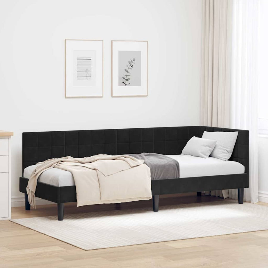 Hoekbedframe met hoofdeinde Zwart 80 cm x 200 cm Fluweel