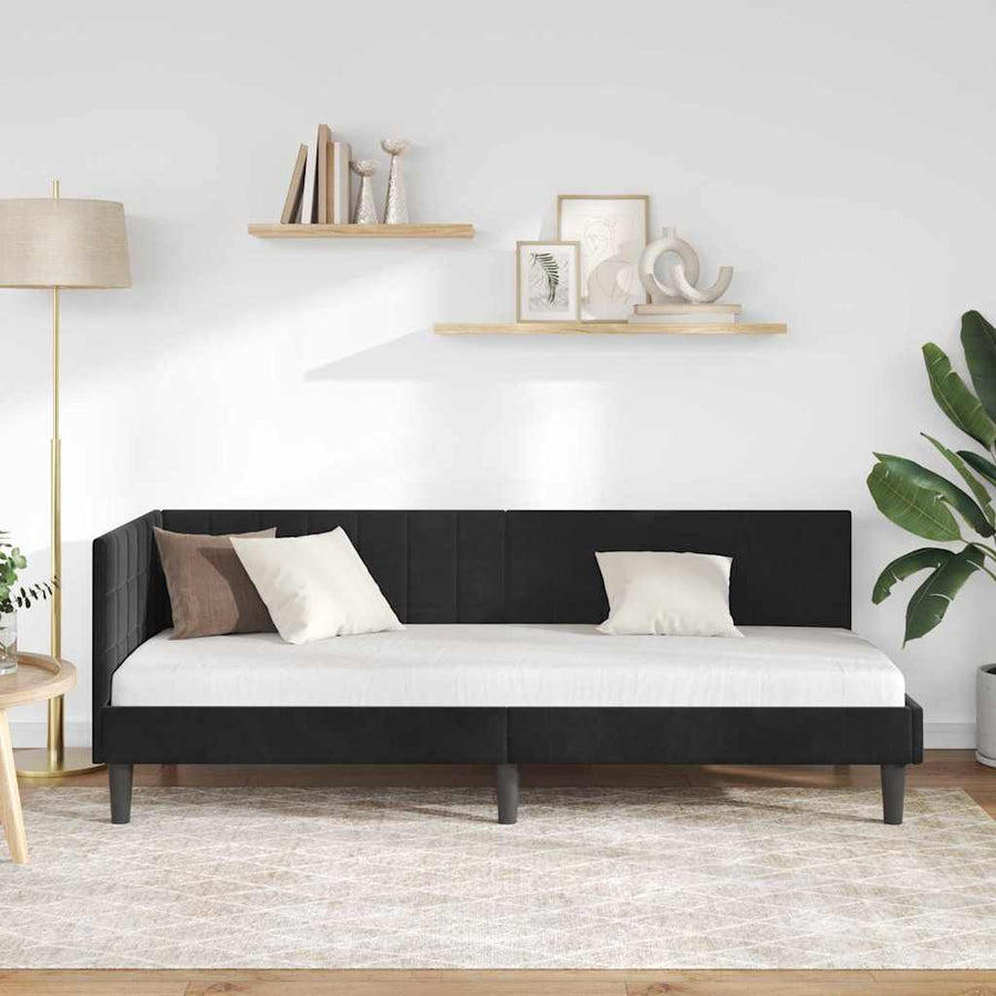 Hoekbedframe met hoofdeinde Zwart 80 cm x 200 cm Fluweel