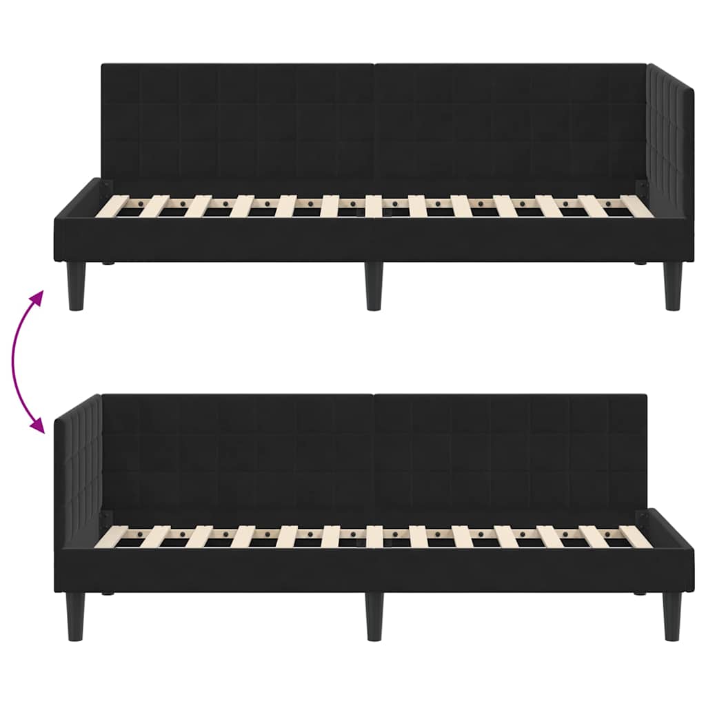 Hoekbedframe met hoofdeinde Zwart 80 cm x 200 cm Fluweel