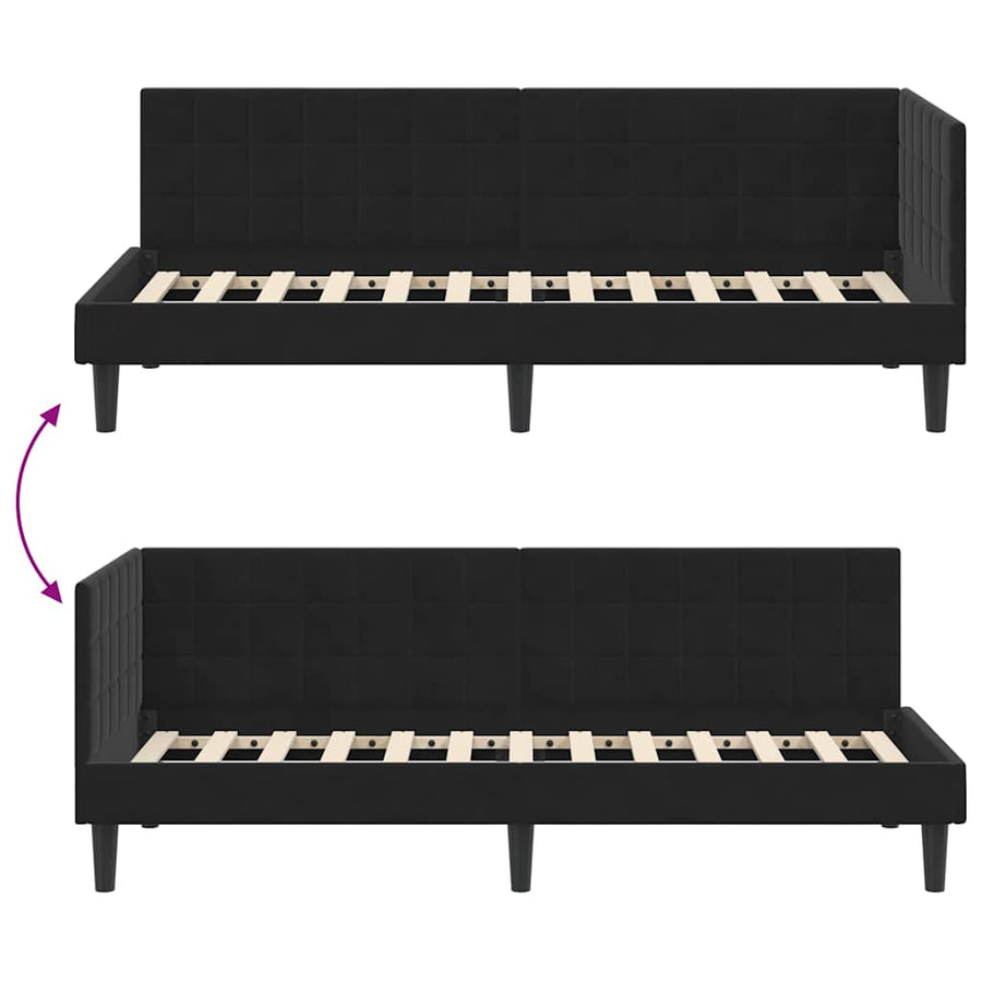 Hoekbedframe met hoofdeinde Zwart 80 cm x 200 cm Fluweel
