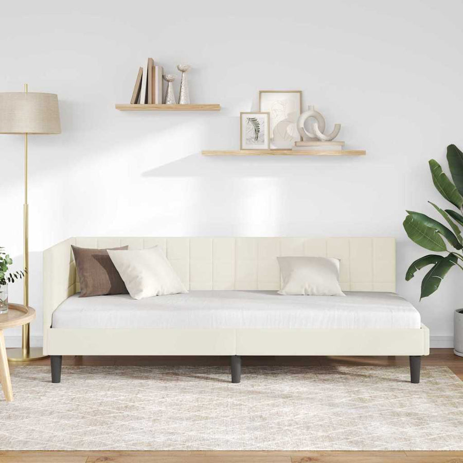 Hoekbedframe met hoofdeinde Crème 80 cm x 200 cm Fluweel