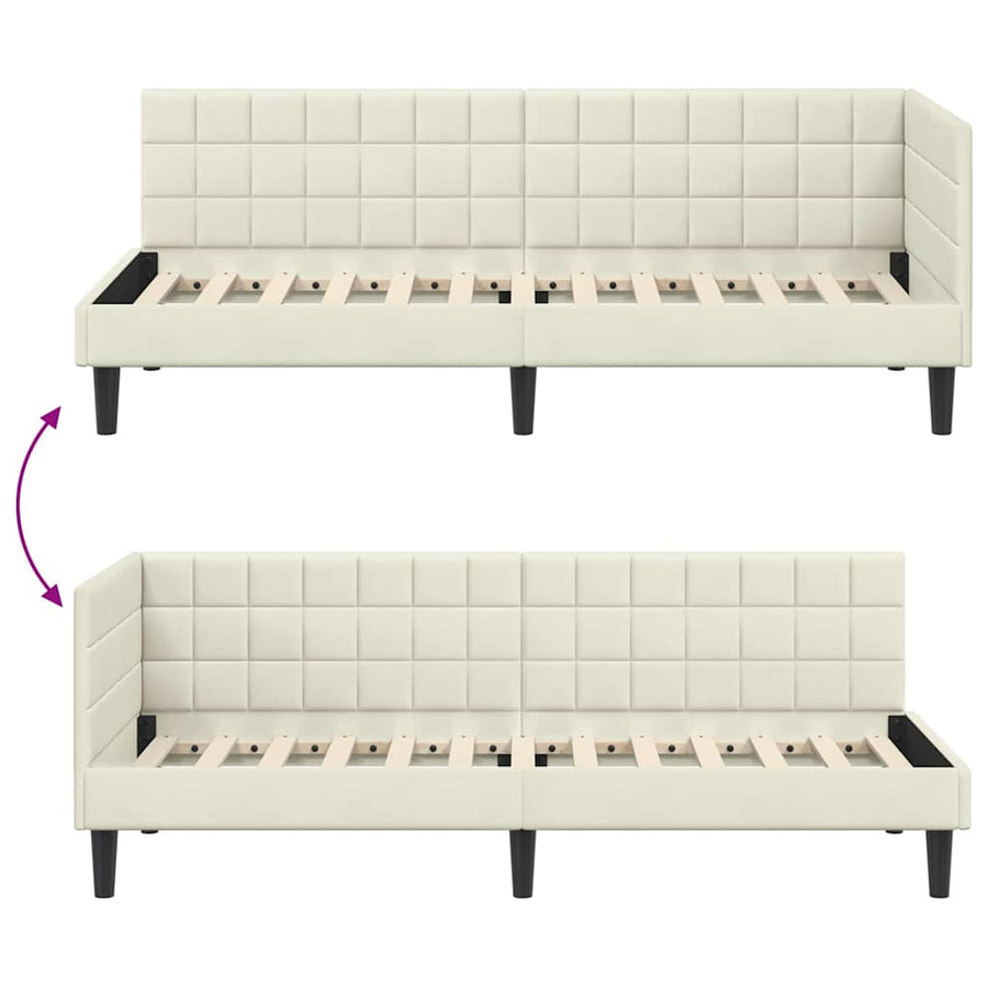 Hoekbedframe met hoofdeinde Crème 80 cm x 200 cm Fluweel