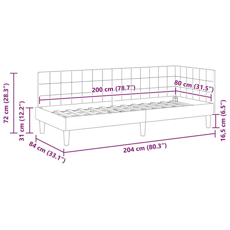 Hoekbedframe met hoofdeinde Crème 80 cm x 200 cm Fluweel