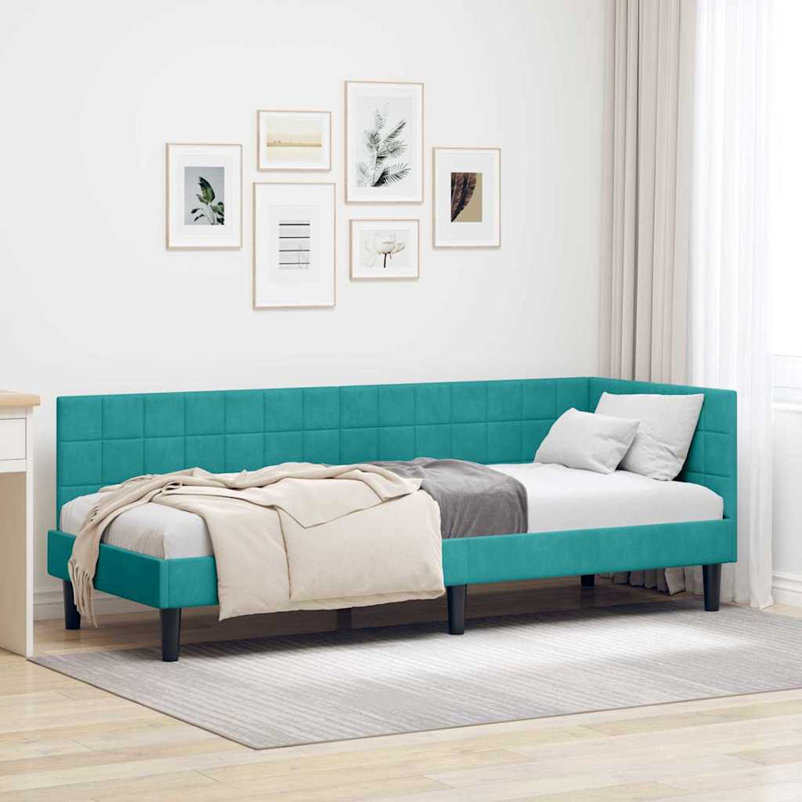 Hoekbedframe met hoofdeinde Turquoise 80 cm x 200 cm Fluweel