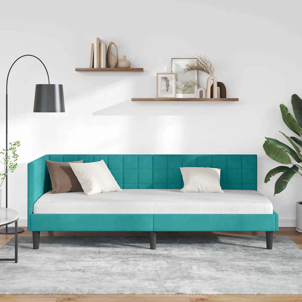 Hoekbedframe met hoofdeinde Turquoise 80 cm x 200 cm Fluweel