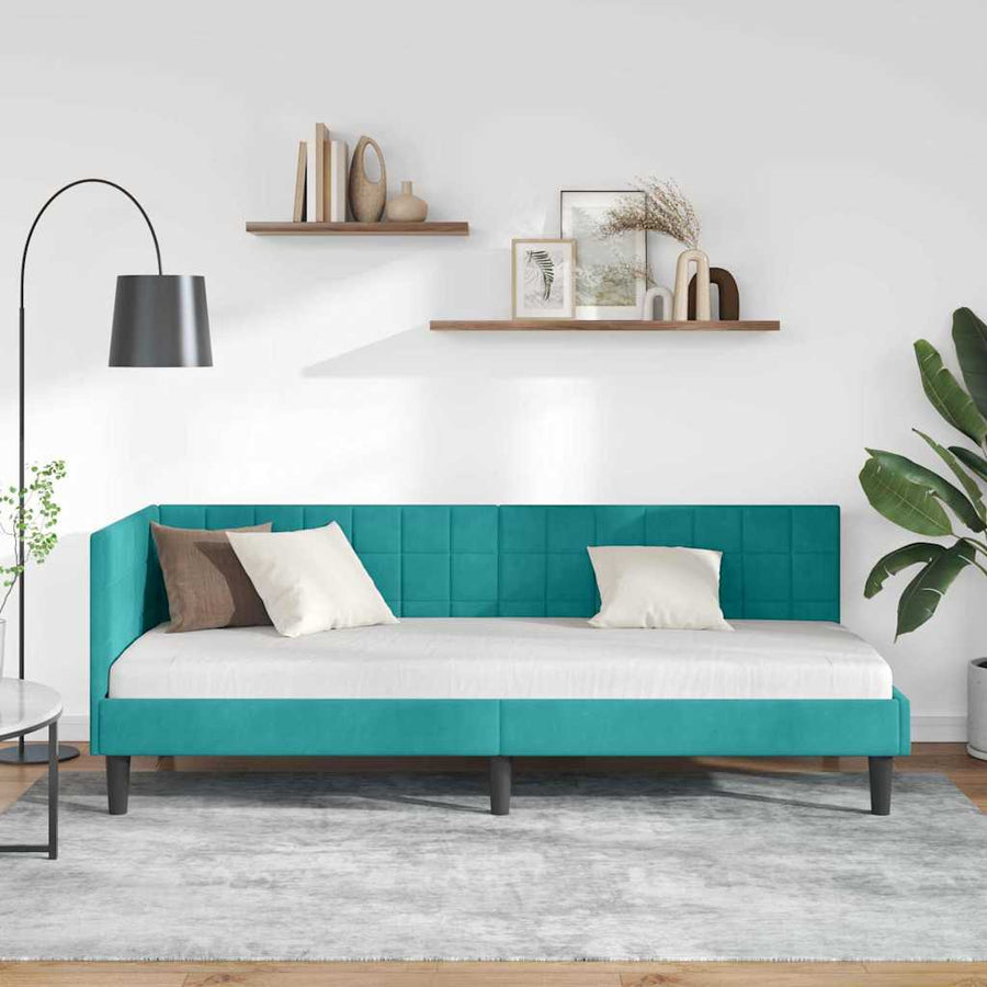 Hoekbedframe met hoofdeinde Turquoise 80 cm x 200 cm Fluweel