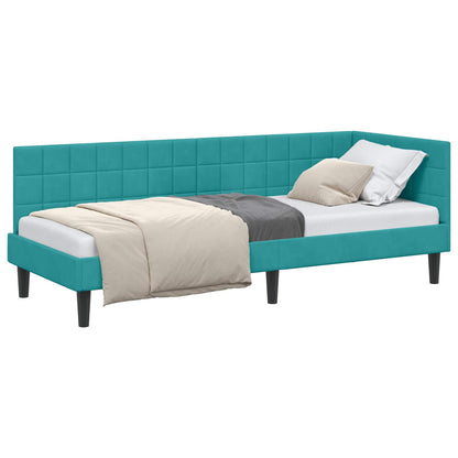 Hoekbedframe met hoofdeinde Turquoise 80 cm x 200 cm Fluweel