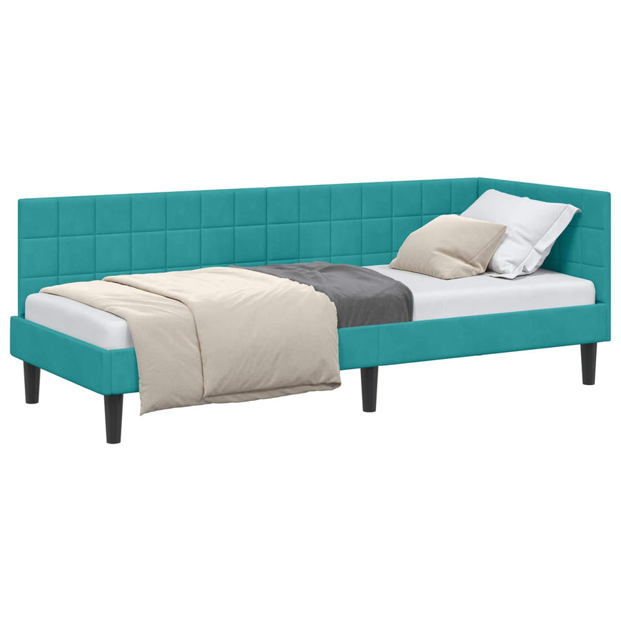 Hoekbedframe met hoofdeinde Turquoise 80 cm x 200 cm Fluweel
