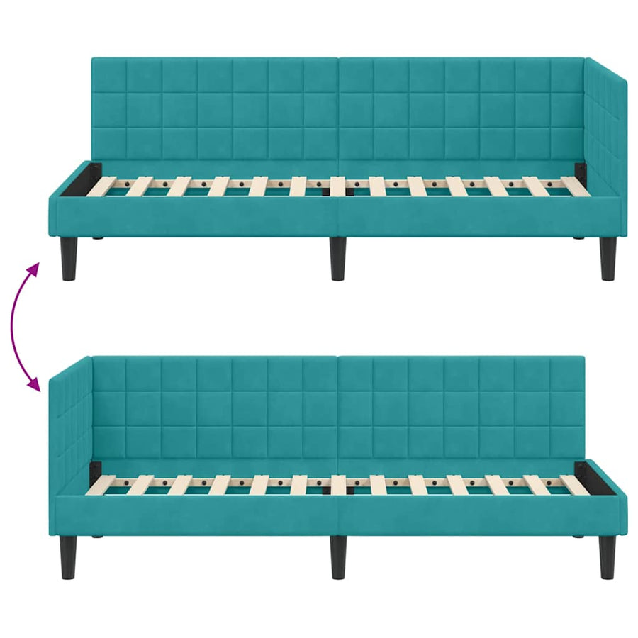 Hoekbedframe met hoofdeinde Turquoise 80 cm x 200 cm Fluweel