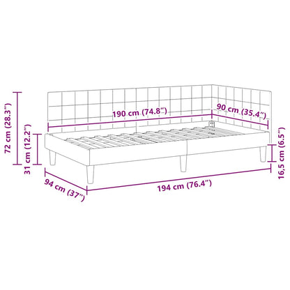 Hoekbedframe met hoofdeinde Lichtgrijs 90 cm x 190 cm Fluweel