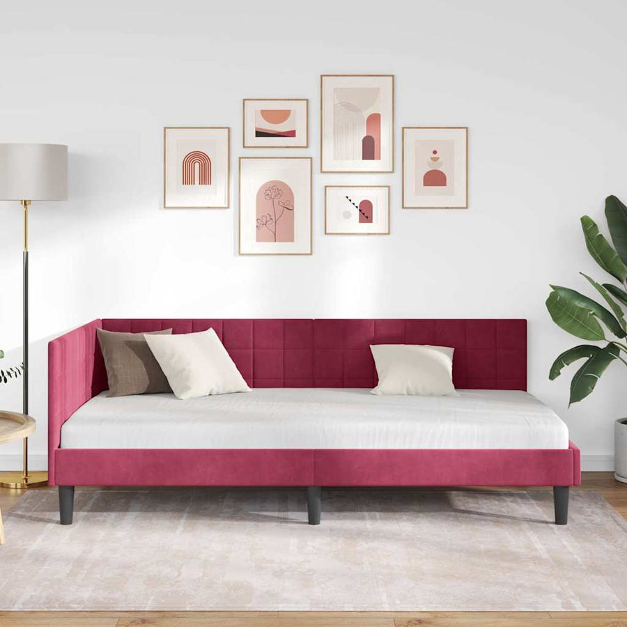Hoekbedframe met hoofdeinde Wijnrood 90 cm x 190 cm Fluweel